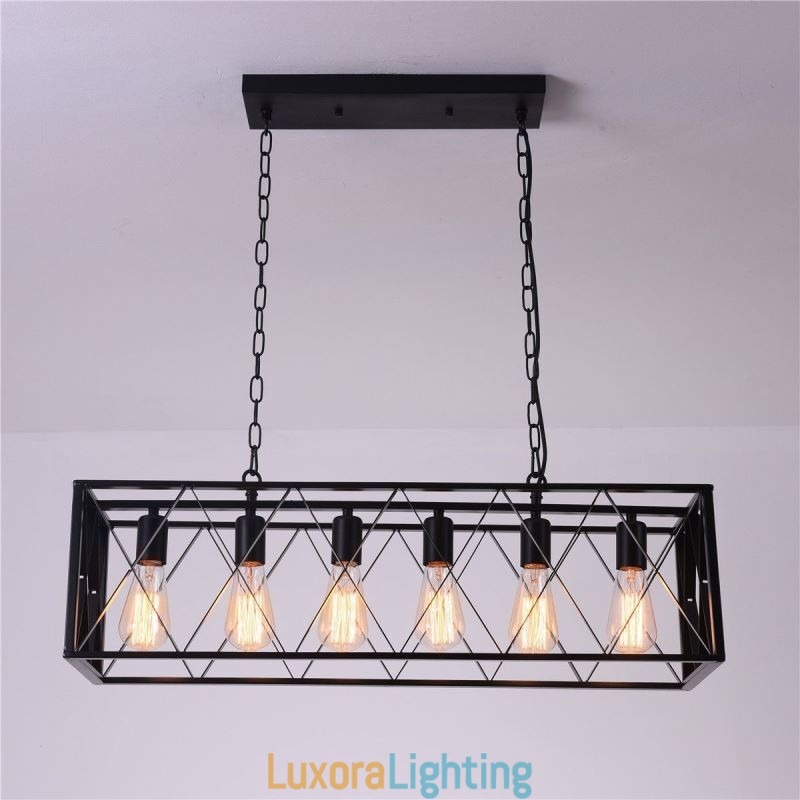 Designer Touch Decorative Rustic Rectangular Pendant Light 6 Light Farmhouse Hanging Light