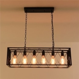 Designer Touch Decorative Rustic Rectangular Pendant Light 6 Light Farmhouse Hanging Light