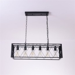 Designer Touch Decorative Rustic Rectangular Pendant Light 6 Light Farmhouse Hanging Light