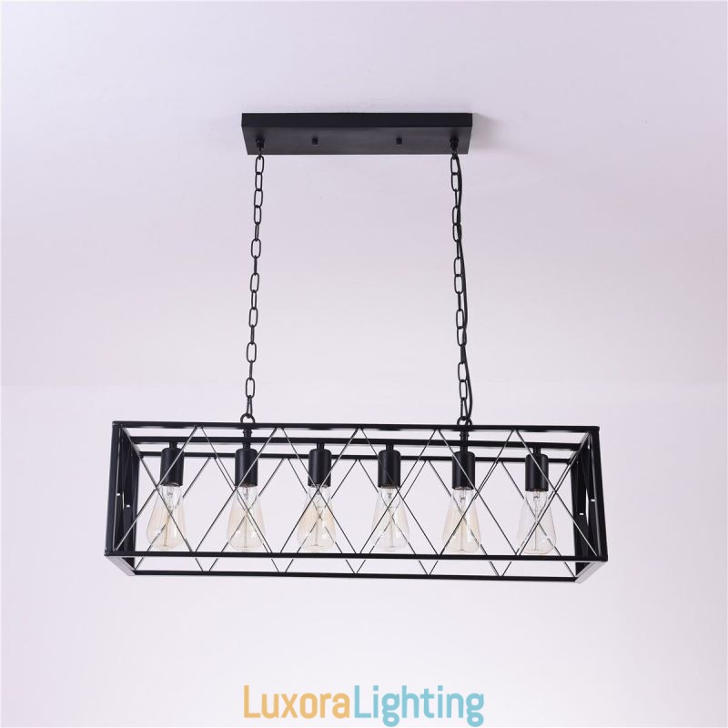 Designer Touch Decorative Rustic Rectangular Pendant Light 6 Light Farmhouse Hanging Light