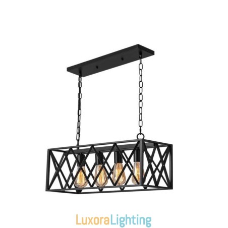 Designer Touch Decorative Rustic Rectangular Pendant Light 4 Light Farmhouse Hanging Light
