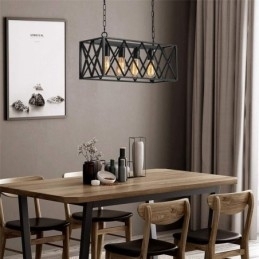 Designer Touch Decorative Rustic Rectangular Pendant Light 4 Light Farmhouse Hanging Light