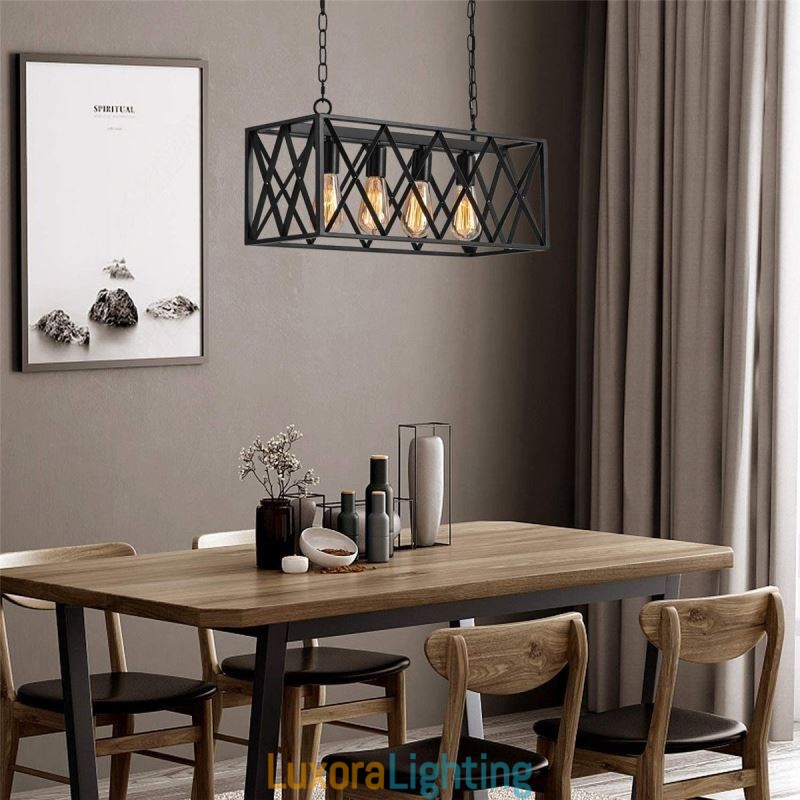 Designer Touch Decorative Rustic Rectangular Pendant Light 4 Light Farmhouse Hanging Light