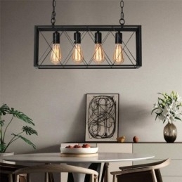 Designer Touch Decorative Rustic Rectangular Pendant Light 4 Light Farmhouse Hanging Light