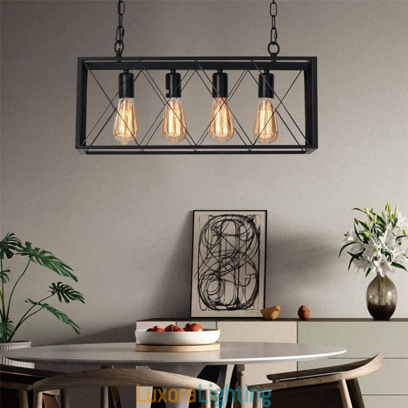 Designer Touch Decorative Rustic Rectangular Pendant Light 4 Light Farmhouse Hanging Light