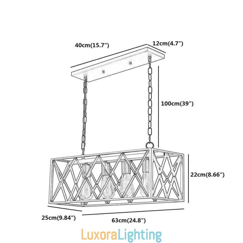 Designer Touch Decorative Rustic Rectangular Pendant Light 4 Light Farmhouse Hanging Light