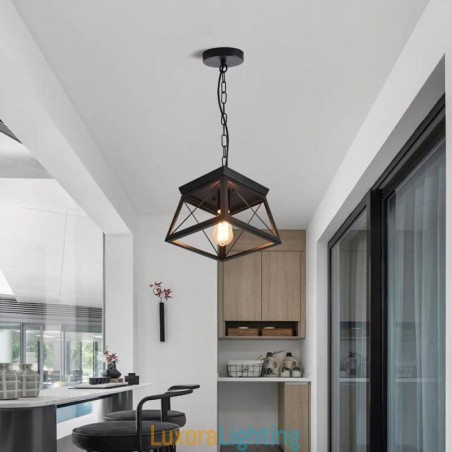 Designer Touch Decorative Vintage Trapezoidal Pendant Light Metal Black Ceiling Light