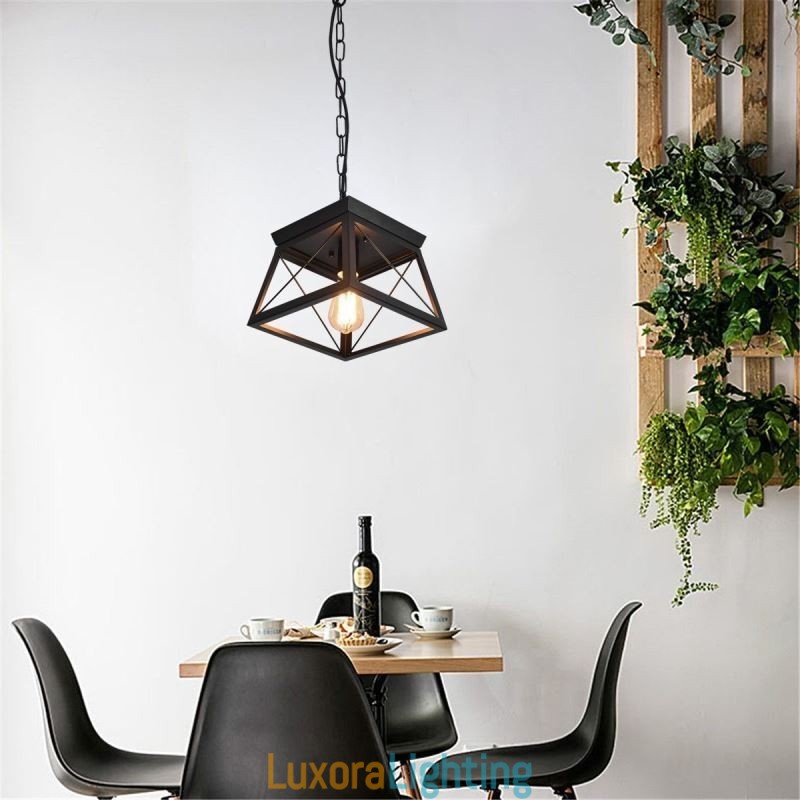 Designer Touch Decorative Vintage Trapezoidal Pendant Light Metal Black Ceiling Light