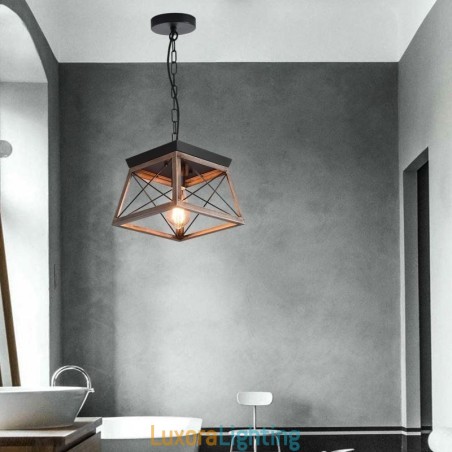 Designer Touch Decorative Vintage Trapezoidal Pendant Light Metal Black Hanging Light