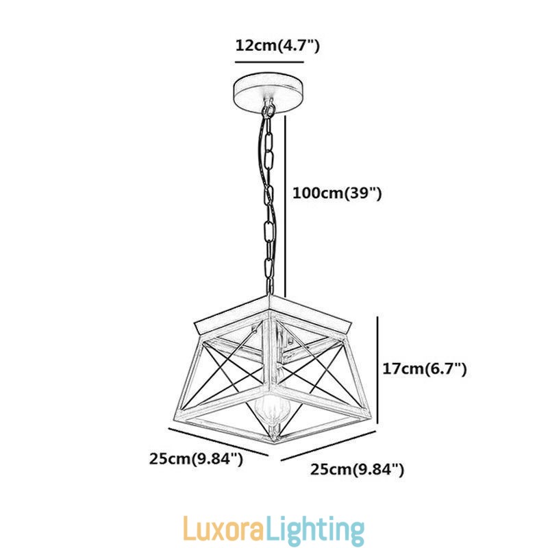 Designer Touch Decorative Vintage Trapezoidal Pendant Light Metal Black Hanging Light