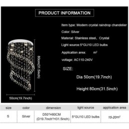 Designer Touch Decorative Modern Crystal Chandelier Round Raindrop Ceiling Light