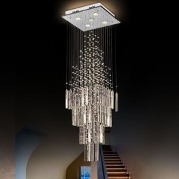 Designer Touch Decorative Modern Square Crystal Chandelier Contemporary Elegant Ceiling Light Fixture Duplex Stair
