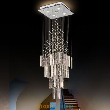 Designer Touch Decorative Modern Square Crystal Chandelier Contemporary Elegant Ceiling Light Fixture Duplex Stair