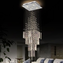 Designer Touch Decorative Modern Square Crystal Chandelier Contemporary Elegant Ceiling Light Fixture Duplex Stair