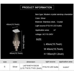 Designer Touch Decorative Modern Square Crystal Chandelier Contemporary Elegant Ceiling Light Fixture Duplex Stair