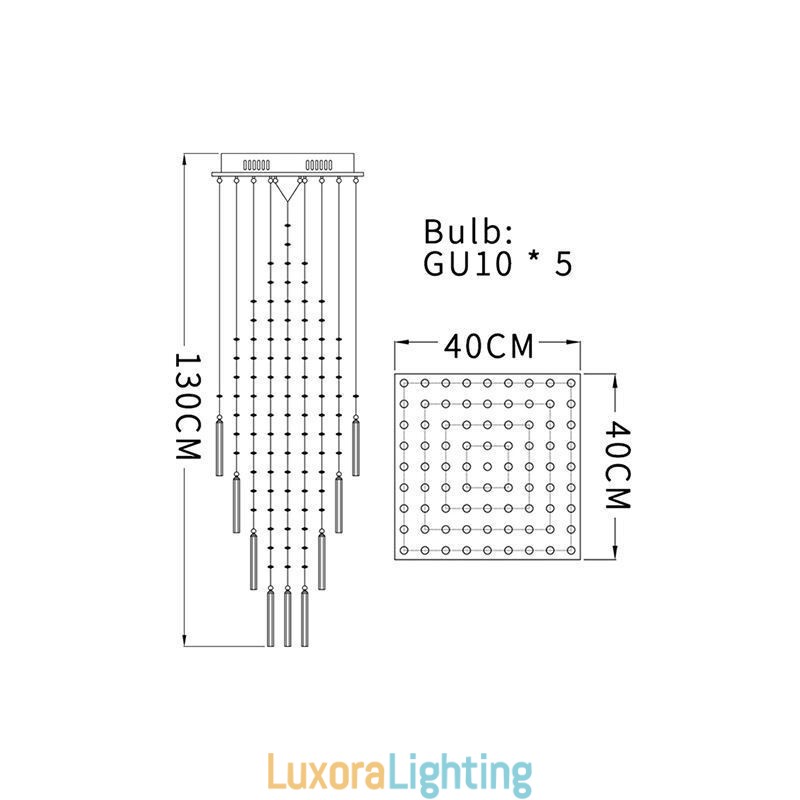 Designer Touch Decorative Modern Square Crystal Chandelier Contemporary Elegant Ceiling Light Fixture Duplex Stair