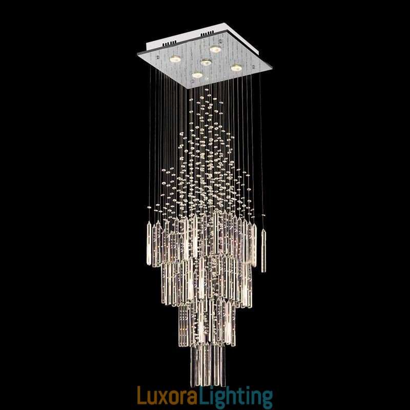 Designer Touch Decorative Modern Square Crystal Chandelier Contemporary Elegant Ceiling Light Fixture Duplex Stair