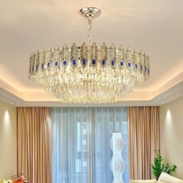 Designer Touch Decorative Golden Feather Crystal Pendant Light Duplex Ceiling Light