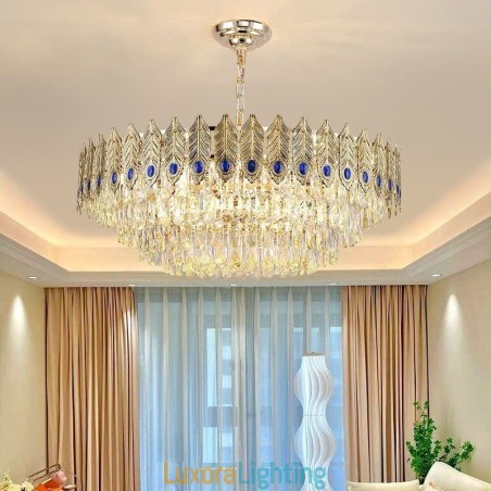 Designer Touch Decorative Golden Feather Crystal Pendant Light Duplex Ceiling Light