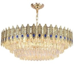 Designer Touch Decorative Golden Feather Crystal Pendant Light Duplex Ceiling Light