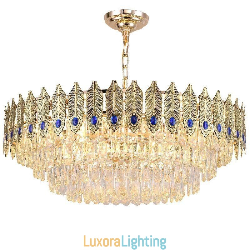 Designer Touch Decorative Golden Feather Crystal Pendant Light Duplex Ceiling Light