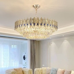Designer Touch Decorative Golden Feather Crystal Pendant Light Duplex Ceiling Light