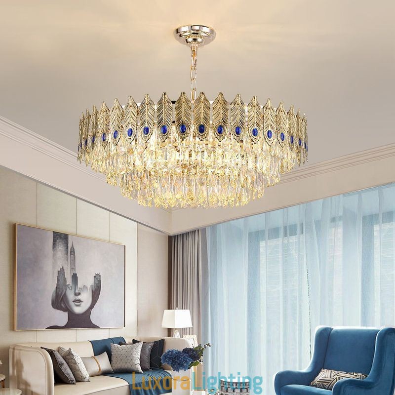 Designer Touch Decorative Golden Feather Crystal Pendant Light Duplex Ceiling Light