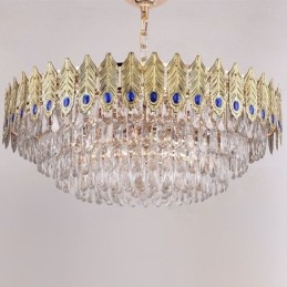 Designer Touch Decorative Golden Feather Crystal Pendant Light Duplex Ceiling Light