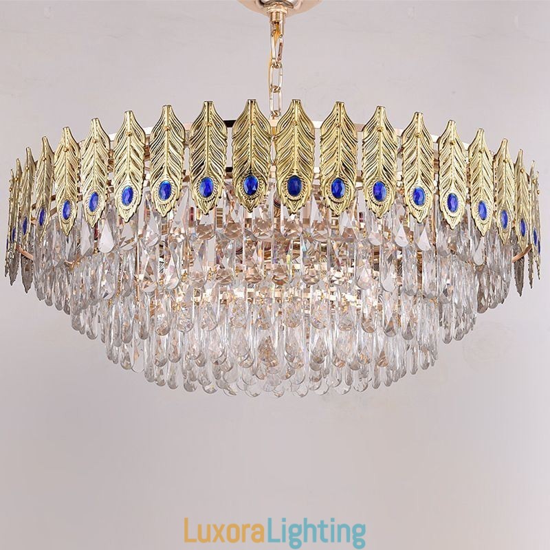 Designer Touch Decorative Golden Feather Crystal Pendant Light Duplex Ceiling Light