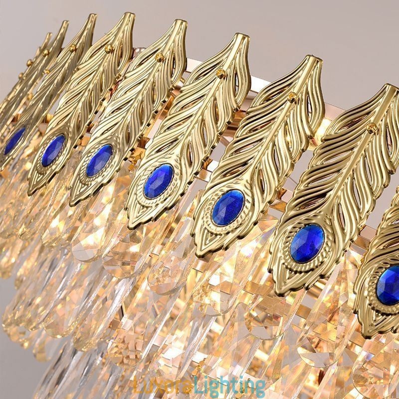 Designer Touch Decorative Golden Feather Crystal Pendant Light Duplex Ceiling Light