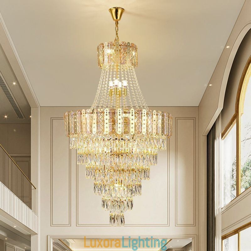 Designer Touch Decorative Tapered Crystal Pendant Light Exquisite Duplex Ceiling Light