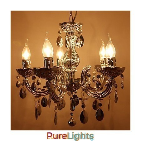 Designer Touch Decorative Modern Silver Acrylic Crystal Style Chandelier With 5 Lights