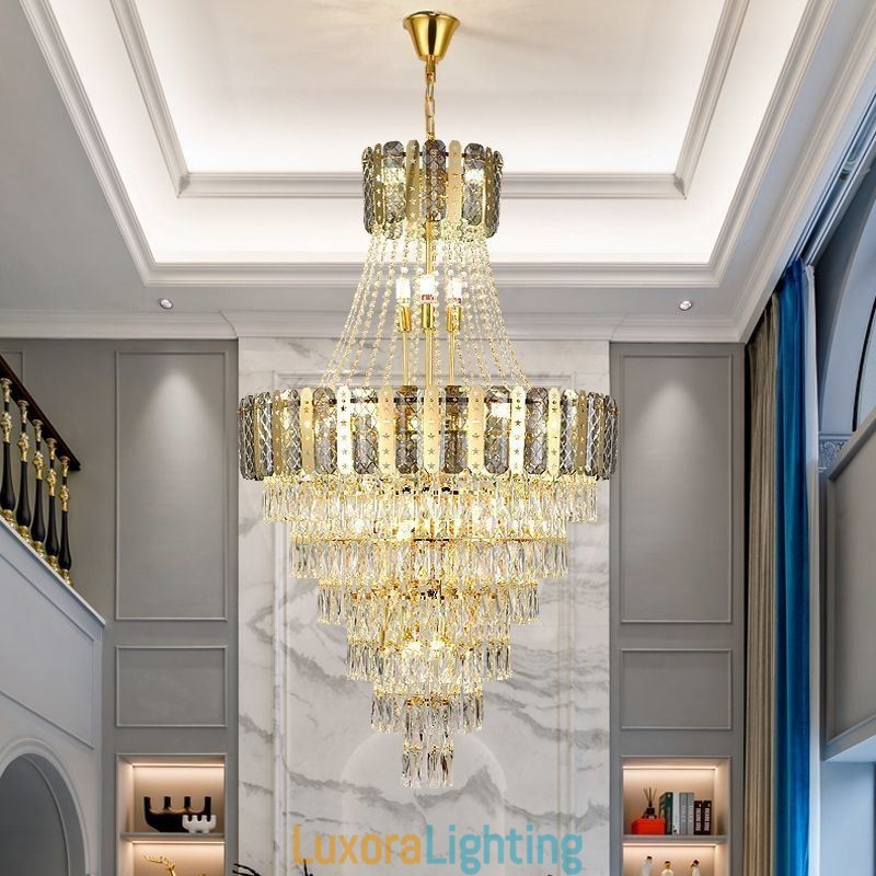 Designer Touch Decorative Tapered Crystal Pendant Light Exquisite Duplex Ceiling Light
