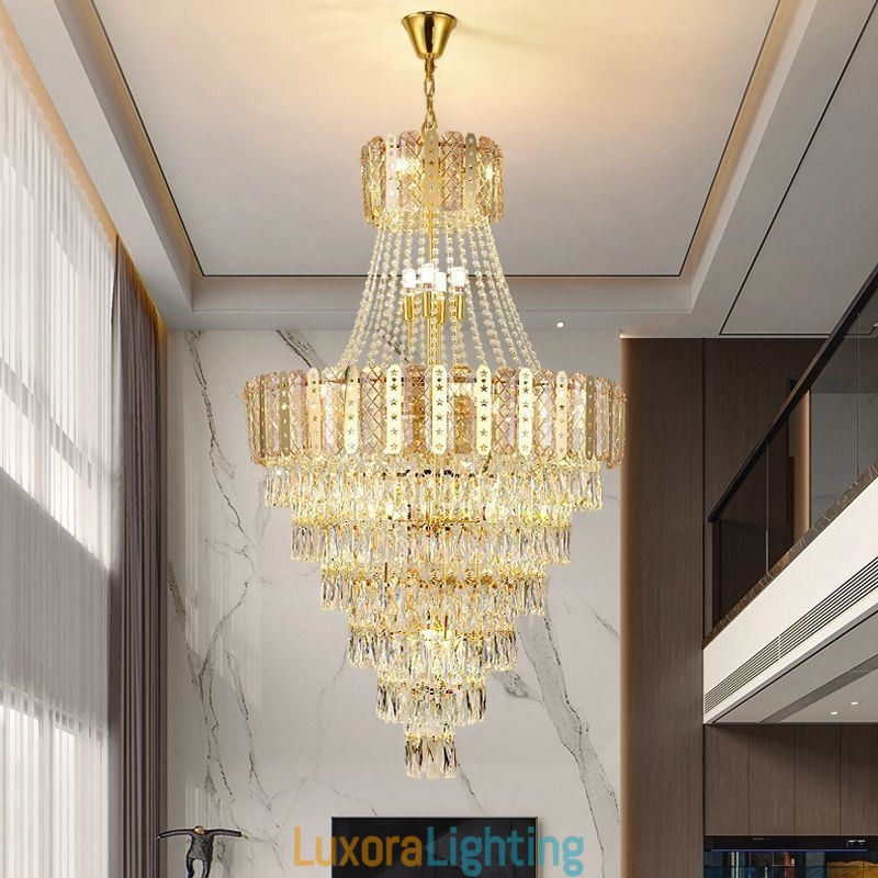 Designer Touch Decorative Tapered Crystal Pendant Light Exquisite Duplex Ceiling Light