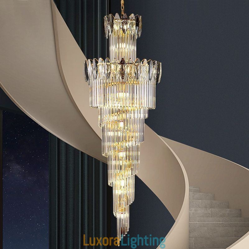 Designer Touch Decorative Crystal Pendant Light Duplex Tapered Ceiling Light 70cm