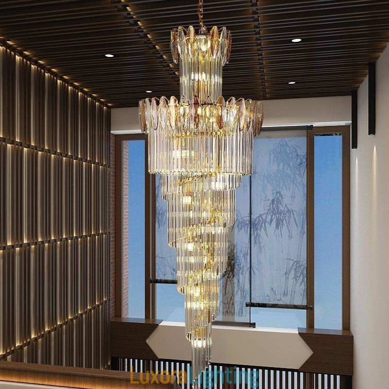 Designer Touch Decorative Crystal Pendant Light Duplex Tapered Ceiling Light 70cm