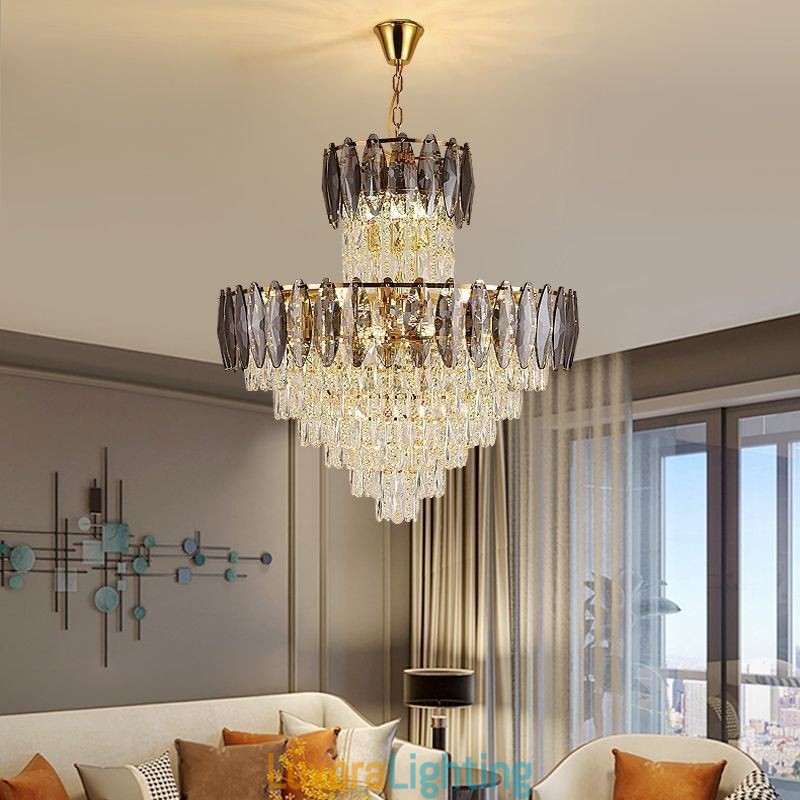 Designer Touch Decorative Tapered Crystal Pendant Light Duplex Ceiling Light 80cm