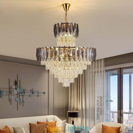 Designer Touch Decorative Tapered Crystal Pendant Light Duplex Ceiling Light 80cm