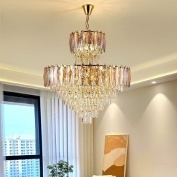 Designer Touch Decorative Tapered Crystal Pendant Light Duplex Ceiling Light 80cm