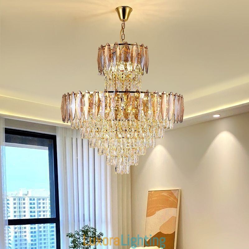 Designer Touch Decorative Tapered Crystal Pendant Light Duplex Ceiling Light 80cm