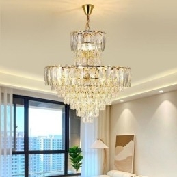 Designer Touch Decorative Tapered Crystal Pendant Light Duplex Ceiling Light 80cm