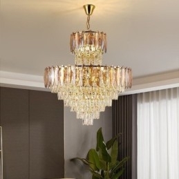 Designer Touch Decorative Tapered Crystal Pendant Light Duplex Ceiling Light 80cm