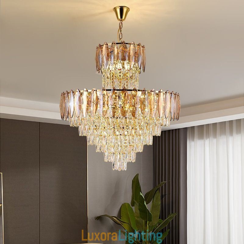 Designer Touch Decorative Tapered Crystal Pendant Light Duplex Ceiling Light 80cm
