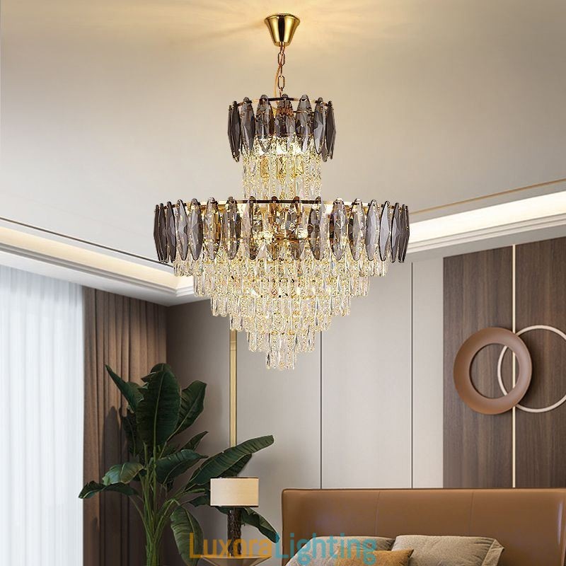 Designer Touch Decorative Tapered Crystal Pendant Light Duplex Ceiling Light 80cm