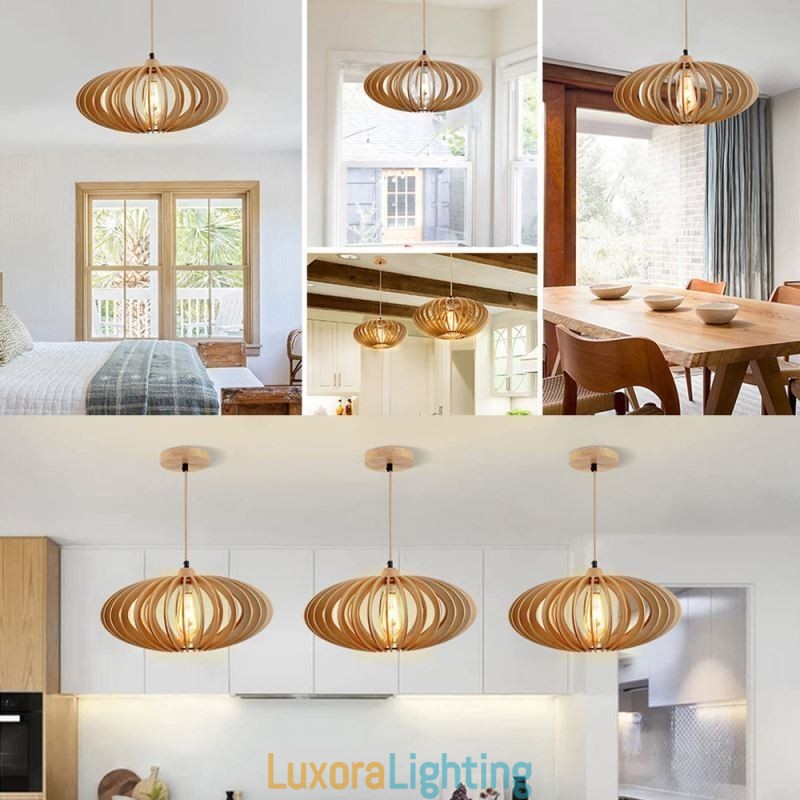 Designer Touch Decorative Log Basswood Ceiling Light 17cm Oval Wooden Lampshade