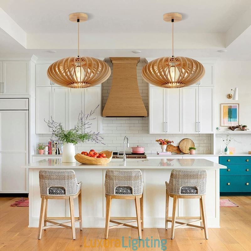 Designer Touch Decorative Log Basswood Ceiling Light 17cm Oval Wooden Lampshade