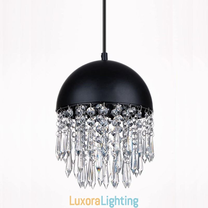 Designer Touch Decorative Crystal Pendant Tassel Ceiling Light Black Pot Lid Lampshade