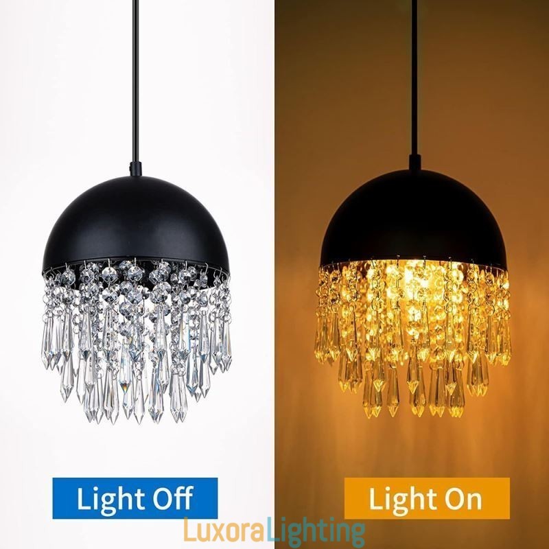 Designer Touch Decorative Crystal Pendant Tassel Ceiling Light Black Pot Lid Lampshade
