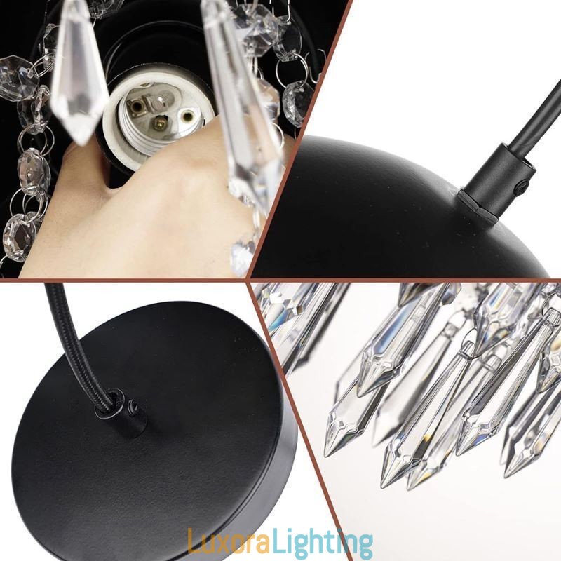 Designer Touch Decorative Crystal Pendant Tassel Ceiling Light Black Pot Lid Lampshade