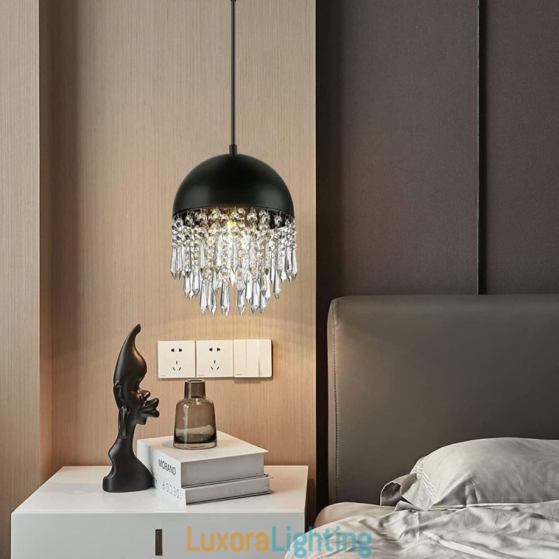 Designer Touch Decorative Crystal Pendant Tassel Ceiling Light Black Pot Lid Lampshade